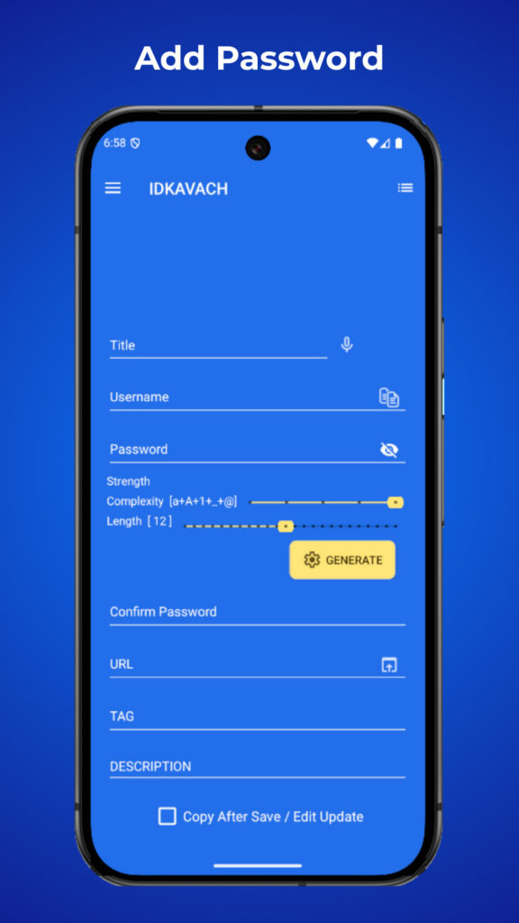 Add Password - IDKAVAH Password Manager and Data Security App for Android on Google Playstore