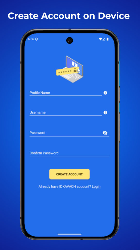 Create Account on Device - IDKAVAH Password Manager and Data Security App for Android on Google Playstore